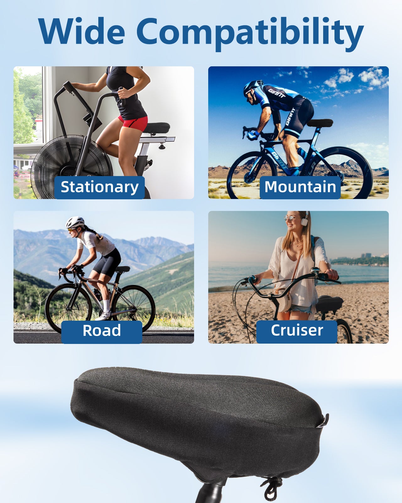 Bike Seat Cushion, Gel Padded Bike Seat Cover for Men Women, Extra Soft Exercise Bicycle Cushion Fit for Peloton, Spin Stationary Exercise, Cycling Bike with Adjustable Vel-co Secure