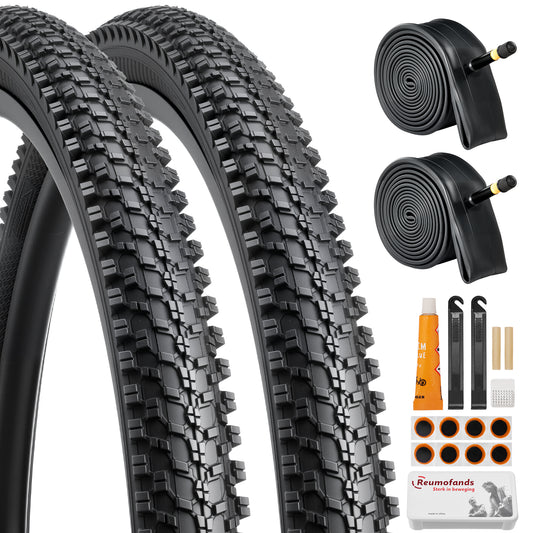 Fitense 2-Pack Mountain Bike Tire & Tube Set - 26x1.95 (54-559mm) Folding Tires with Schrader Valve Tubes - Replacement Parts for Road & Mountain Biking