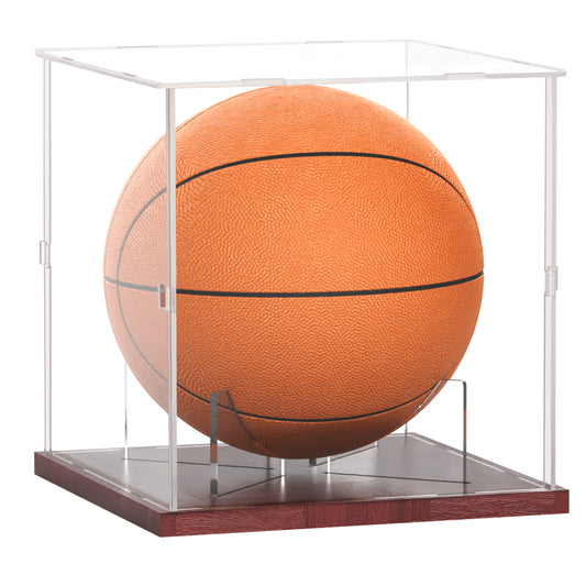 Fitense Basketball Display Case Acrylic Clear, UV Protected Basketball Stand Box Full Size with Solid Wood Base, Soccer Display for Autographed Standard NBA WNBA Ball Memorabilia Keepsake, Ideal Gift