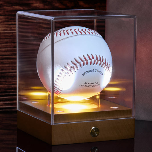 Fitense Baseball Display Case with Led Light, Rechargeable Acrylic Baseball Case Display for Balls, UV Protected Baseball Holder Case, Clear Baseball Stand Box for Memorabilia Baseball