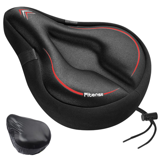 Fitense Bike Seat Cushion, Wide Comfort Bike Seat Cover for Men Women, Exercise Bicycle Seat Cushion Padded Cover Compatible with Peloton, Mountain Stationary Bikes, Indoor & Outdoor, Red