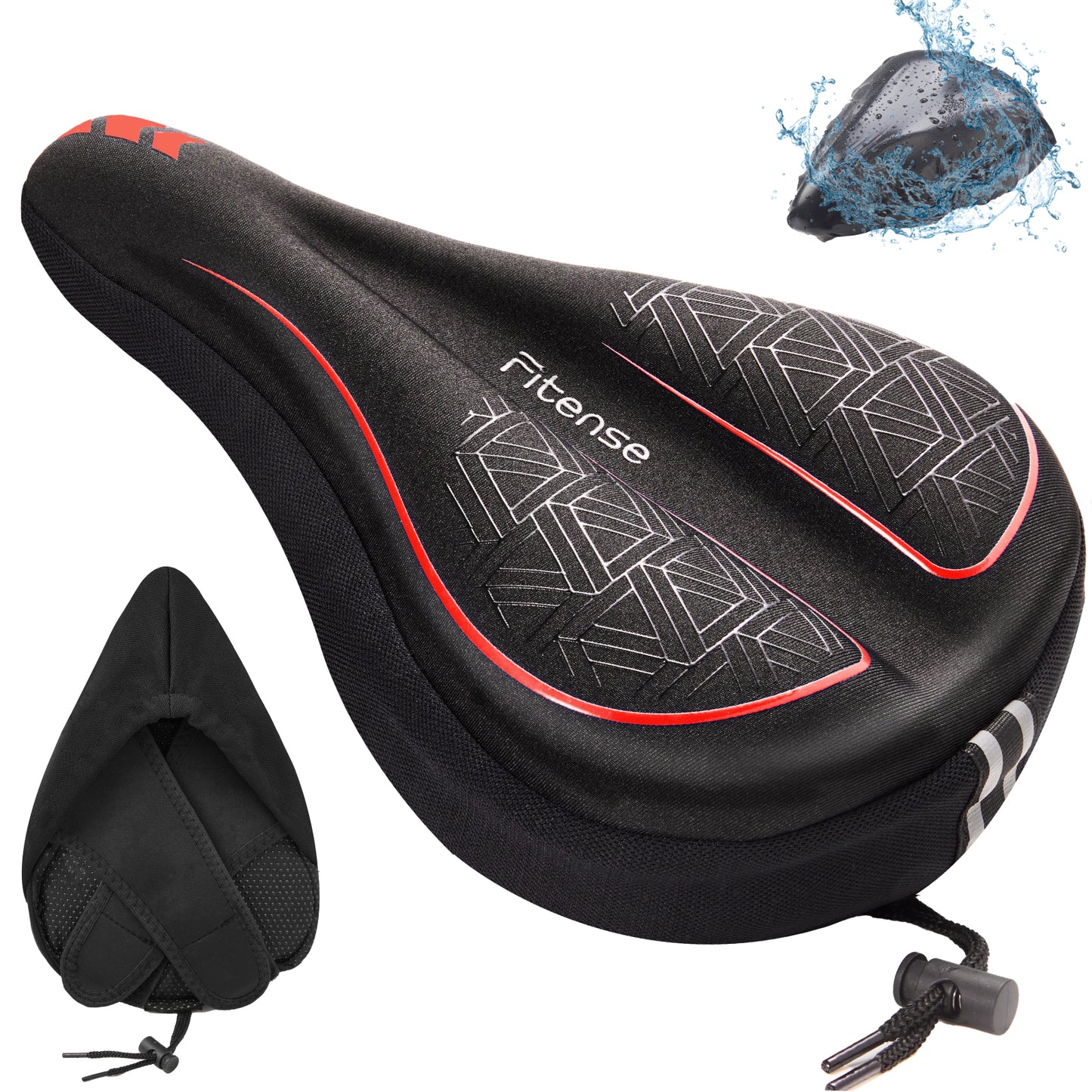 Bike Seat Cushion, Gel Padded Bike Seat Cover for Men Women, Extra Soft Exercise Bicycle Cushion Fit for Peloton, Spin Stationary Exercise, Cycling Bike with Adjustable Vel-co Secure, Red