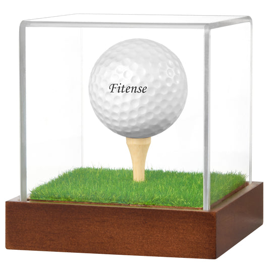 Fitense Golf Ball Display Case - Clear Acrylic Cube with Solid Wood Base & Tee, Anti-Dust Transparent Holder for Single Golf Ball, Ideal for Collectibles, Souvenirs & Gifts, Display Special Golf Balls