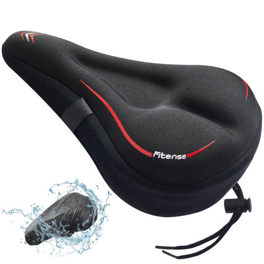 Fitense Bike Seat Cushion, Comfort Bike Seat Cover for Men Women, Exercise Bicycle Seat Cushion Padded Cover Compatible with Peloton, Mountain Stationary Bikes, Outdoor & Indoor, Red