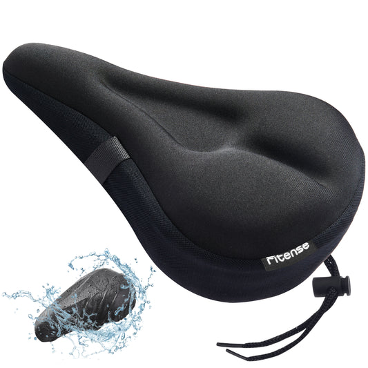 Fitense Bike Seat Cushion, Comfort Bike Seat Cover for Men Women, Exercise Bicycle Seat Cushion Padded Cover Compatible with Peloton, Mountain Stationary Bikes, Outdoor & Indoor, Black