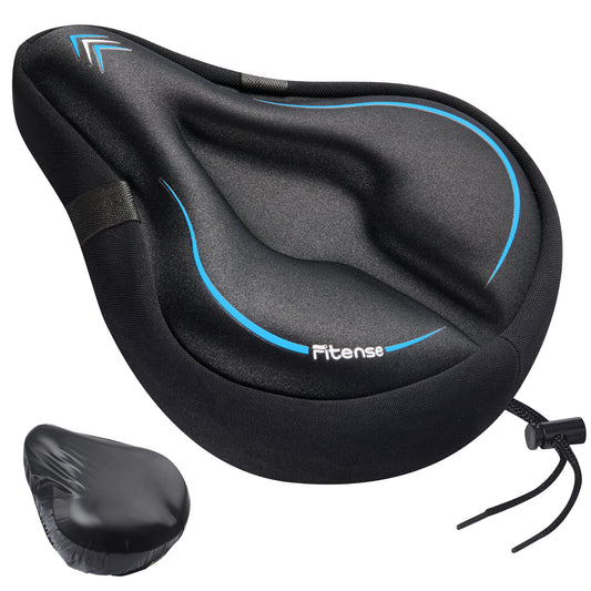 Fitense Bike Seat Cushion, Wide Comfort Bike Seat Cover for Men Women, Exercise Bicycle Seat Cushion Padded Cover Compatible with Peloton, Mountain Stationary Bikes, Indoor & Outdoor, Blue
