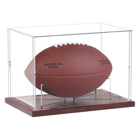 Football Display Case Acrylic Clear, Football Stand Holder Full Size with Solid Wood Base, UV Protected Football Display Box with Removable for Football Fans & Collectors, Memorabilia & Gift