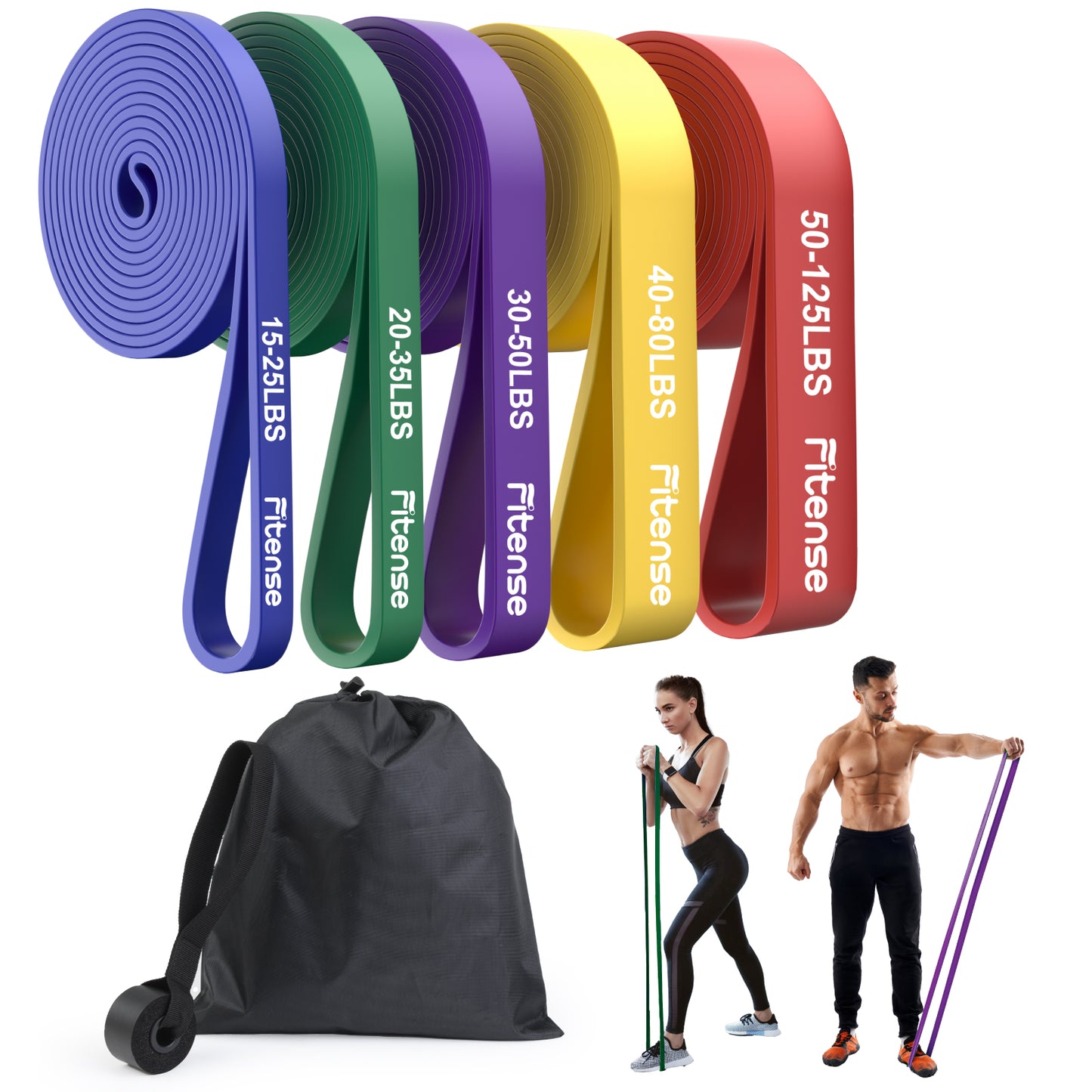 Resistance Bands Set - Fitense Pull Up Bands with 5 Resistance Levels 15-125 LBS for Men Women, Exercise Bands Resistance with Door Anchor, Training Poster & Pouch for Body Stretching, Pull Up Assist