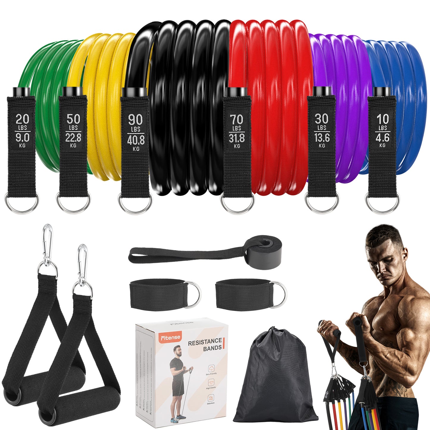 6Pcs Resistance Bands, Workout Bands 270lbs, Exercise Bands with Handles/Door Anchor/Ankle Straps/Bag/Poster for Men, Heavy Resistance Bands for Working Out at Home