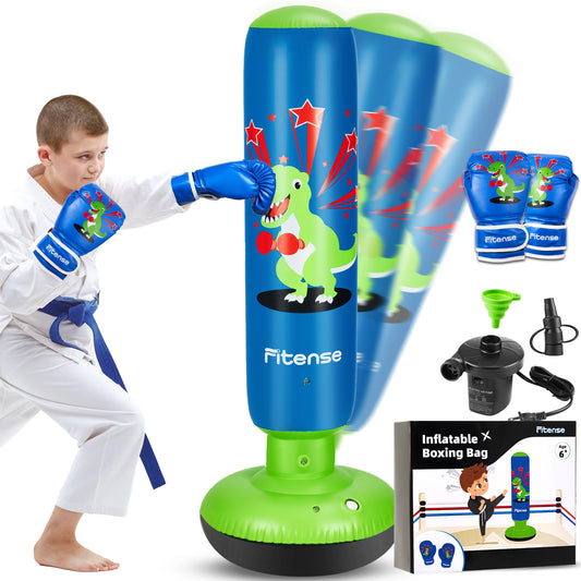 Kids Punching Bag, 63 Inch Stable Inflatable Punching Bag with Boxing Gloves, Kids Boxing Bag for Boys Girls Age 3-12, Ninja Dinosaurs Toys for Toddler, Boxing Set for Practicing Karate