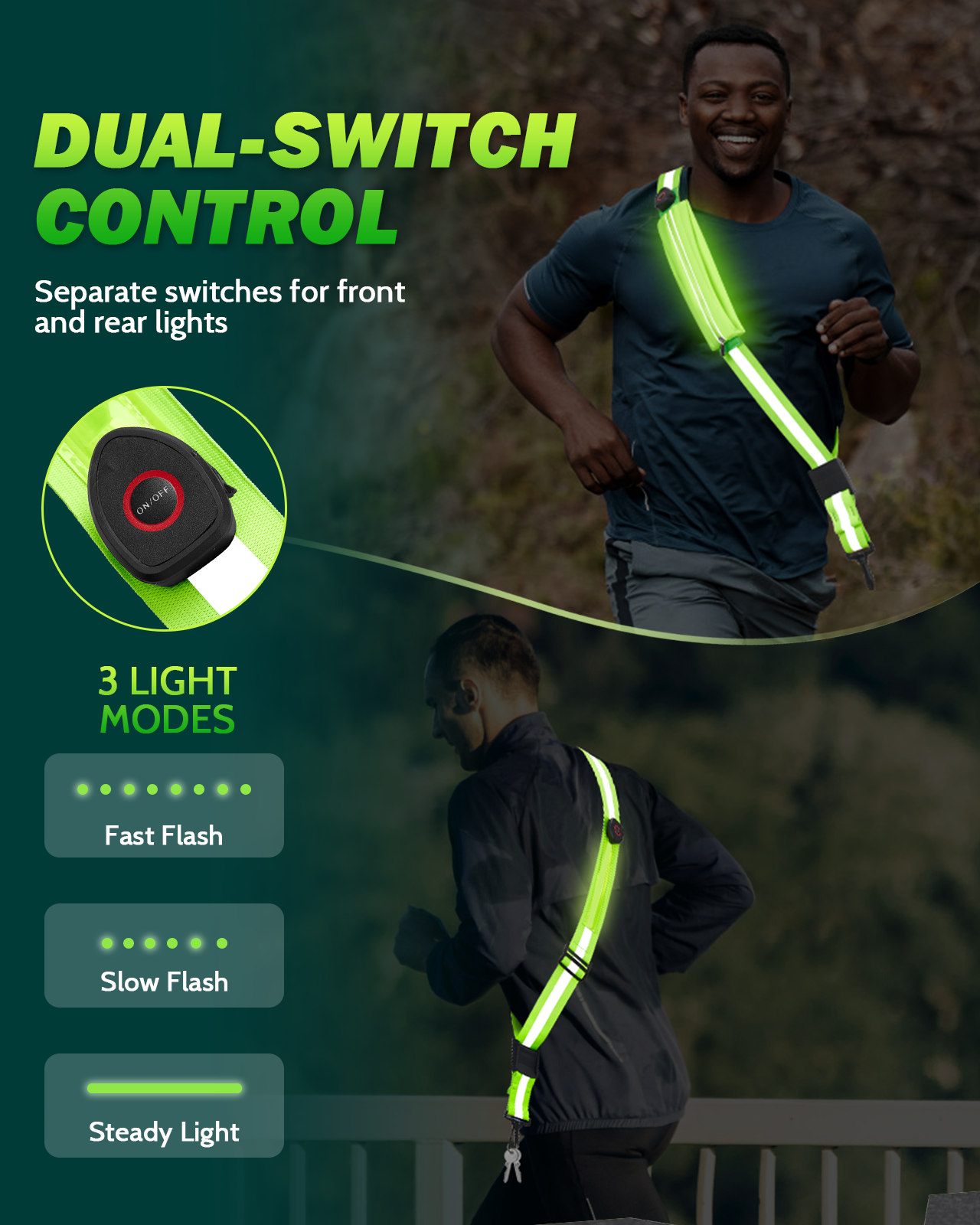 LED Reflective Belt Sash with Phone Holder, High Visibility Reflective Running Gear Rechargeable Light Up Safety Lights for Walkers for Runners Men Women