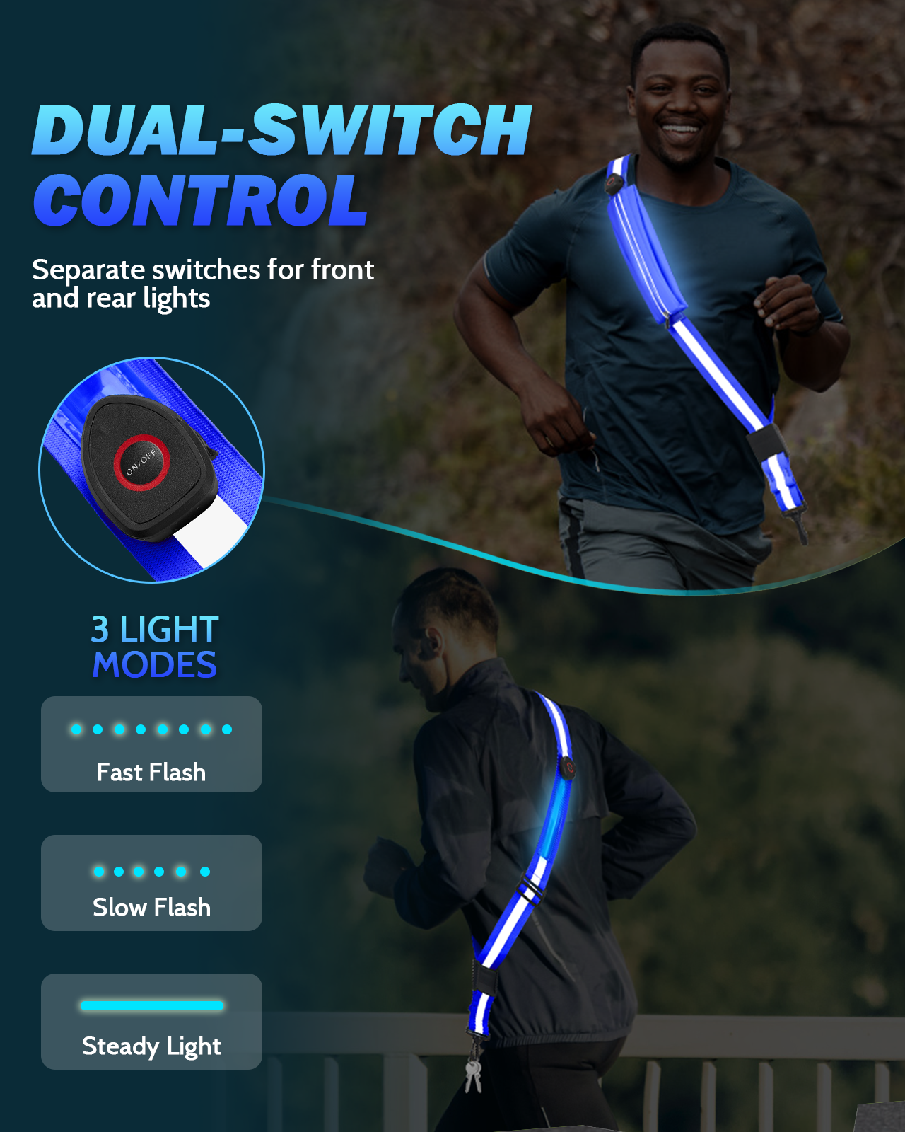 LED Reflective Belt Sash with Phone Holder, High Visibility Reflective Running Gear Rechargeable Light Up Safety Lights for Walkers for Runners Men Women