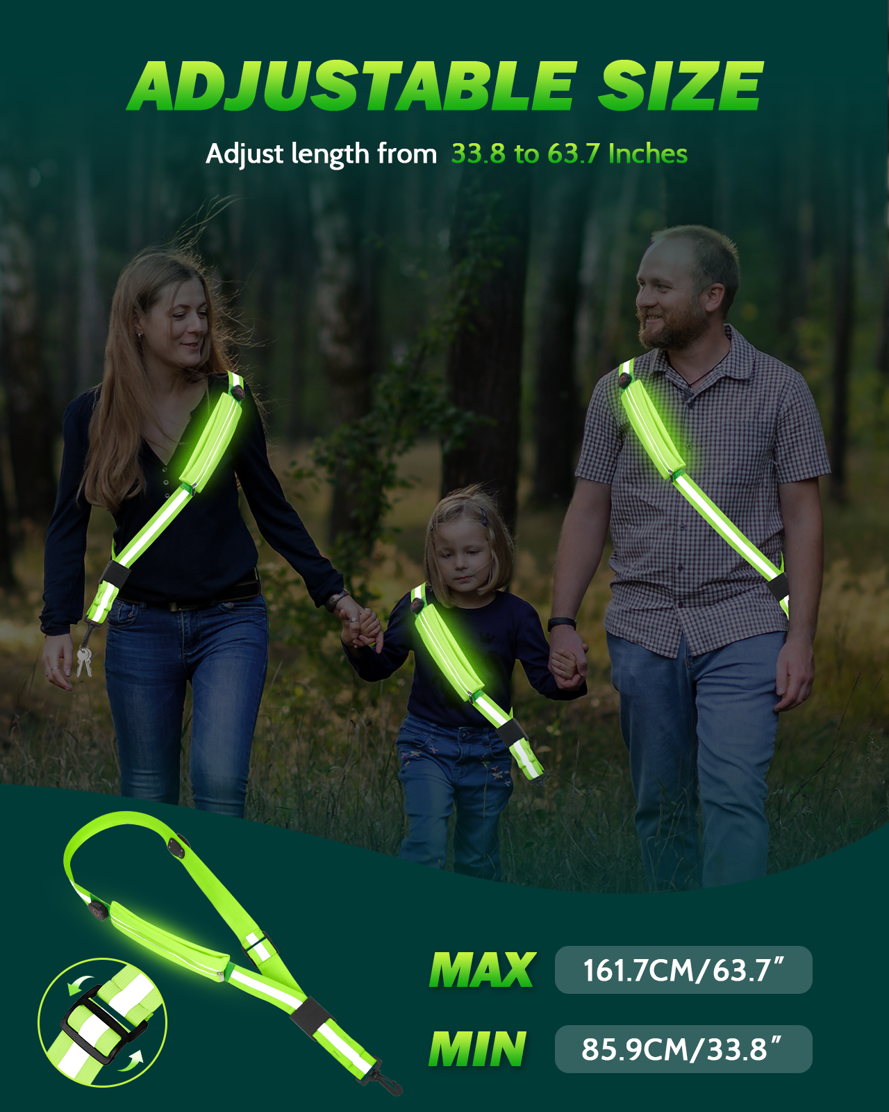 LED Reflective Belt Sash with Phone Holder, High Visibility Reflective Running Gear Rechargeable Light Up Safety Lights for Walkers for Runners Men Women