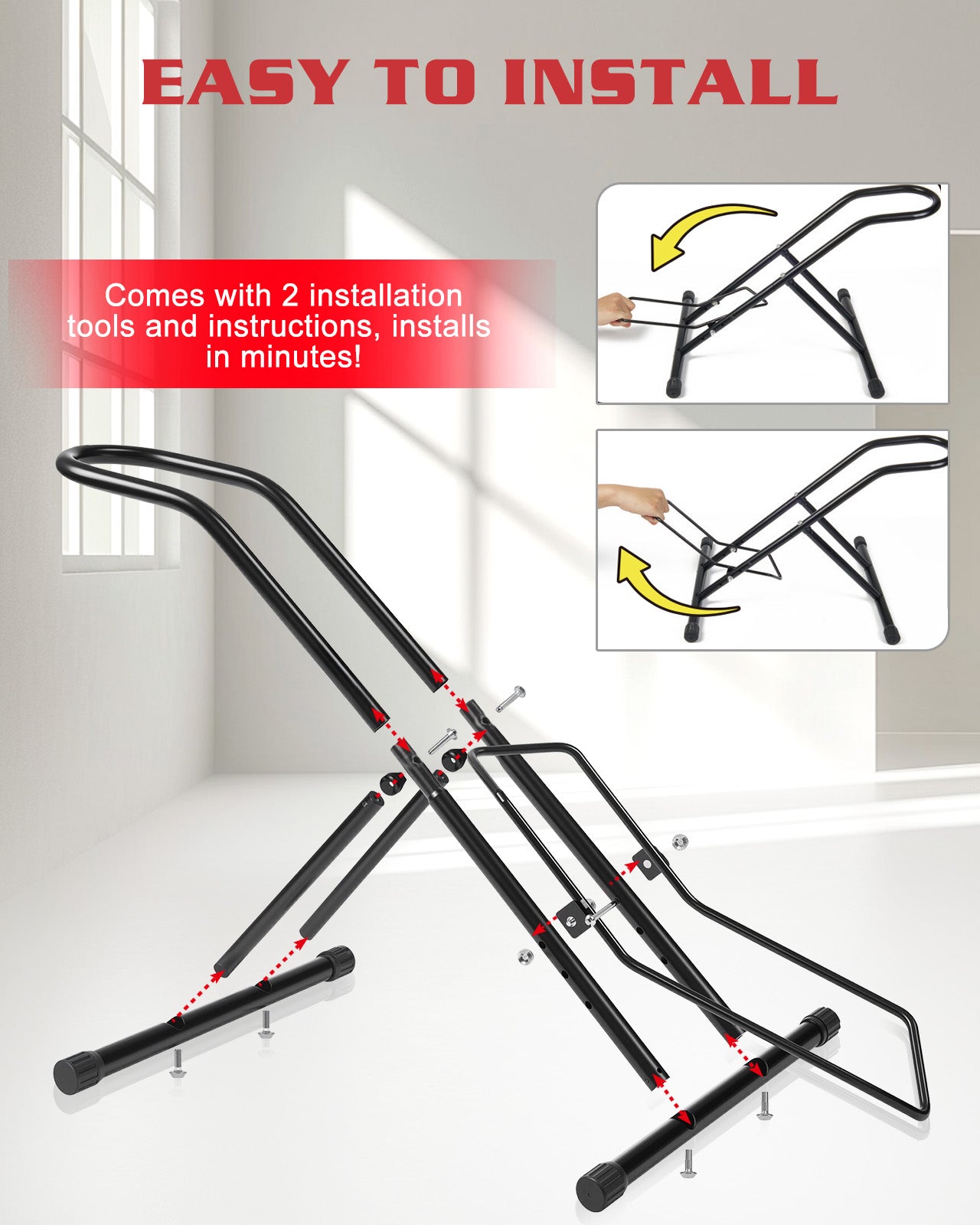 Fitense Upgraded 4" Wide Tire Floor Bike Stand Rack, Heavy Duty Garage Indoor Bike Storage, Fits 20"-27" Wheels, Kids Road Mountain Bikes, 66lbs Max Load, Anti-Slip Rubber Base