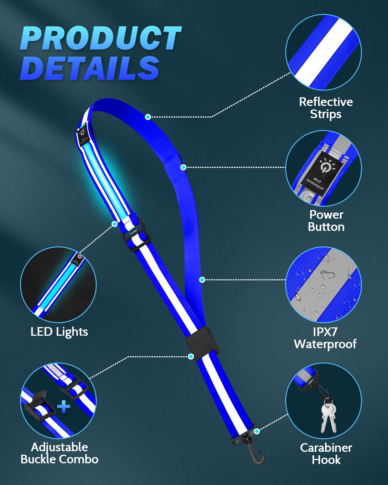 LED Reflective Belt Sash - 5 Lights Colors & 3 Light Modes High Visibility Night Safety Belt, Rechargeable Light Up Running Gear Adjustable Vest Straps for Runners Walkers Men Women