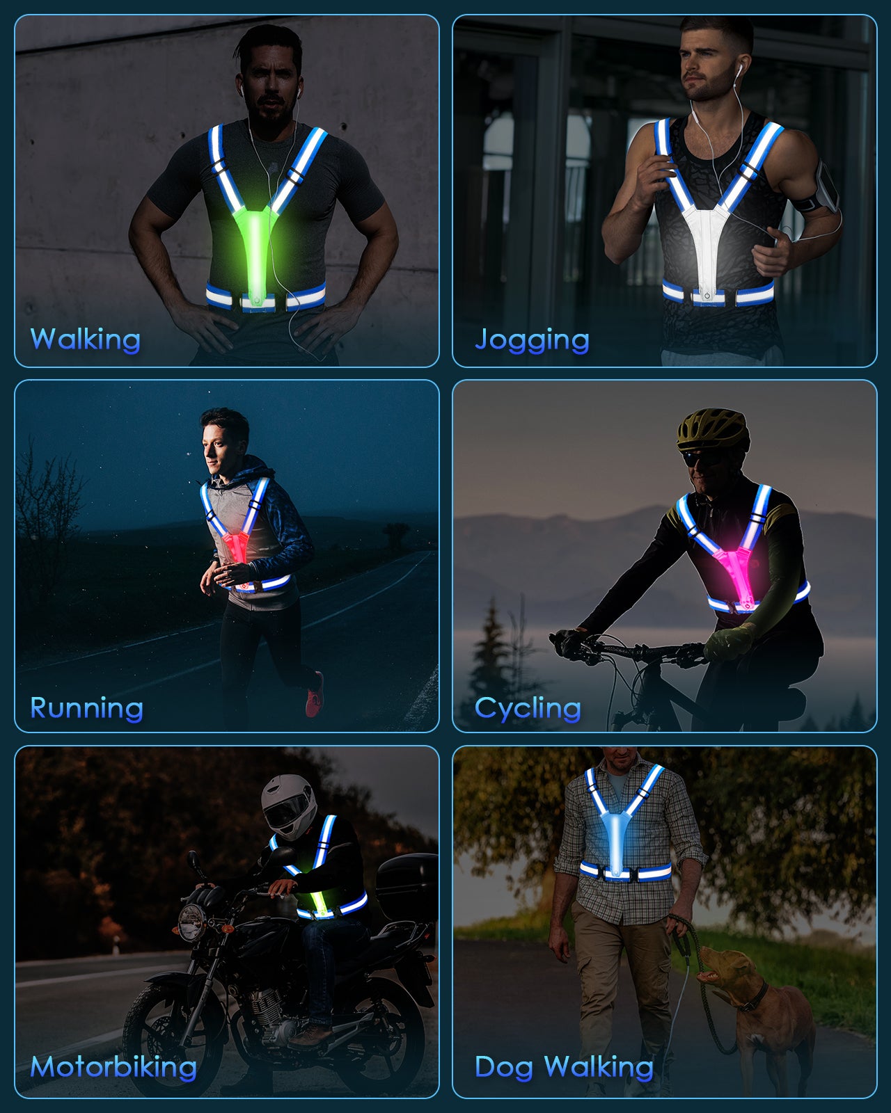 LED Reflective Running Vest, 5 Colors Light Up Running Vest Rechargeable Running Lights for Runners High Visibility Reflective Running Gear, Adjustable for Men and Women