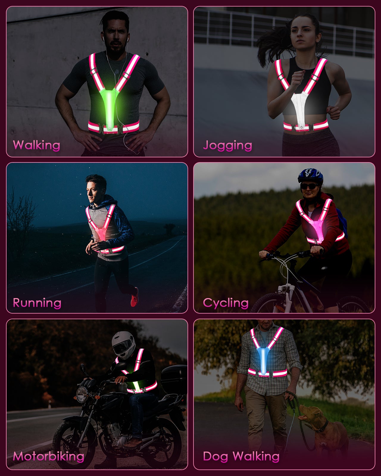 LED Reflective Running Vest, 5 Colors Light Up Running Vest Rechargeable Running Lights for Runners High Visibility Reflective Running Gear, Adjustable for Men and Women