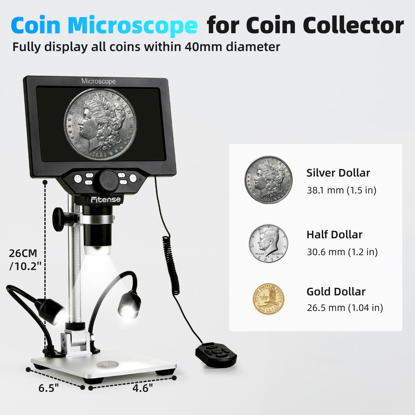 7" LCD Digital Microscope, 1200X, 1080P, 16MP Coin Microscope Magnifier for Entire Coin View, Soldering Microscope for Adult with 10 Adjustable LED Lights for Electronics Repair, 32GB